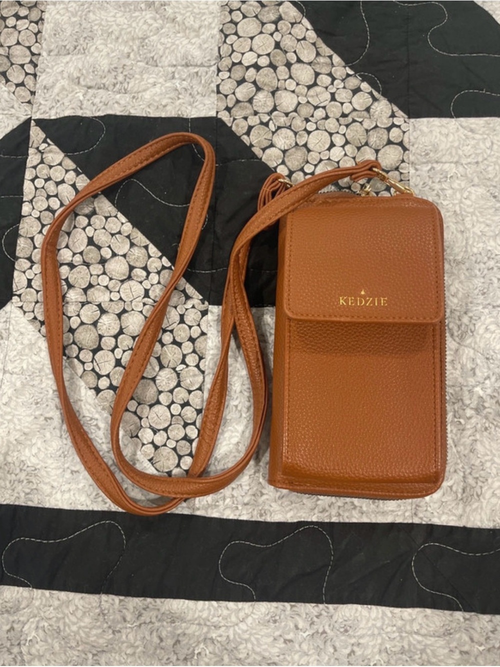 Kedzie Tan Pebbled Crossbody Phone Wallet